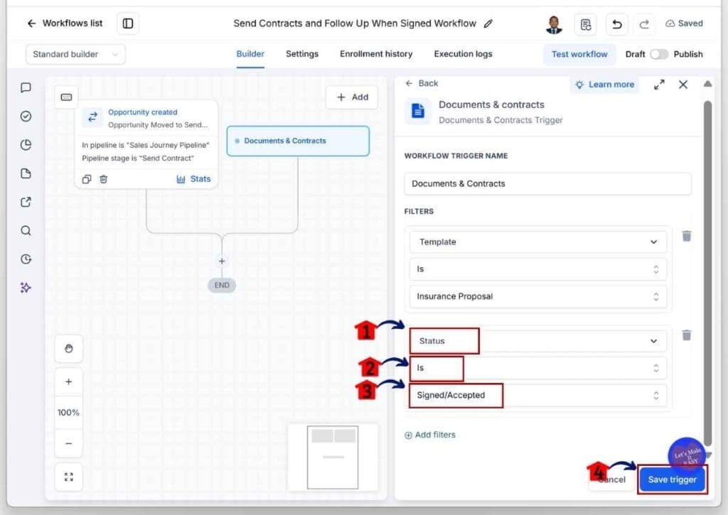 GoHighLevel Client Contract Automation - Set the Signed Status Filter
