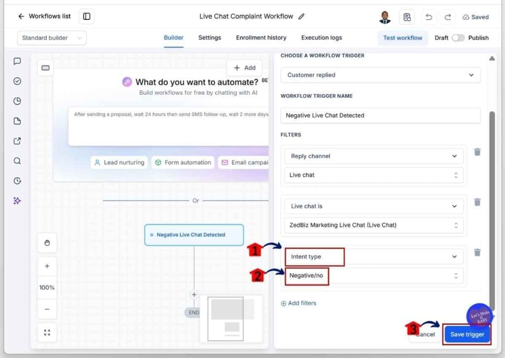 ghl-customer-complaint-automation-intent GoHighLevel Customer Complaint Automation - Set Intent Type to Negative