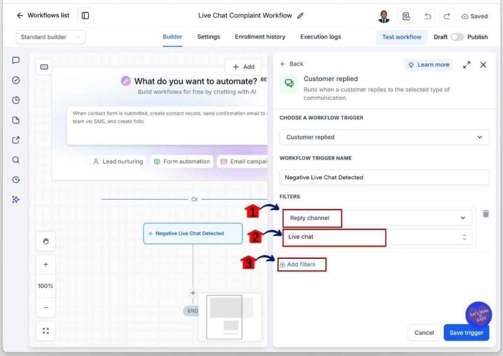 ghl-customer-complaint-automation-reply-channel Customer Complaint Automation - Set Reply Channel to Live Chat