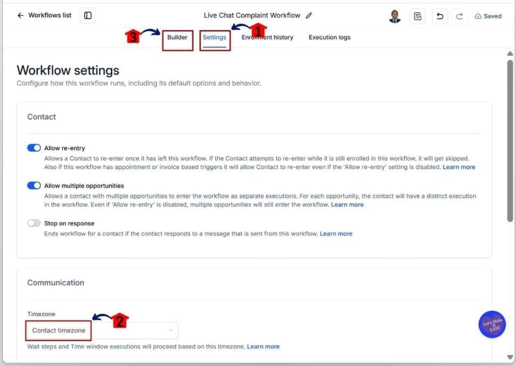 ghl-customer-complaint-automation-settings Customer Complaint Automation - Turn On Contact Timezone