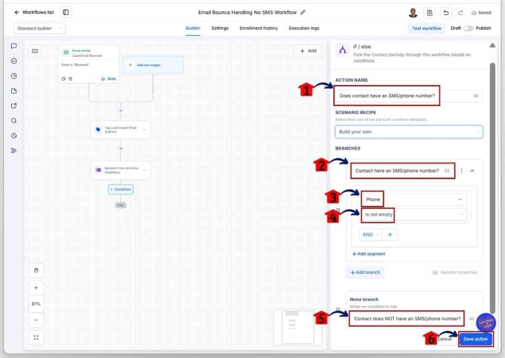 GHL Invalid Email Leads - Configure the Contact Phone Number Branches