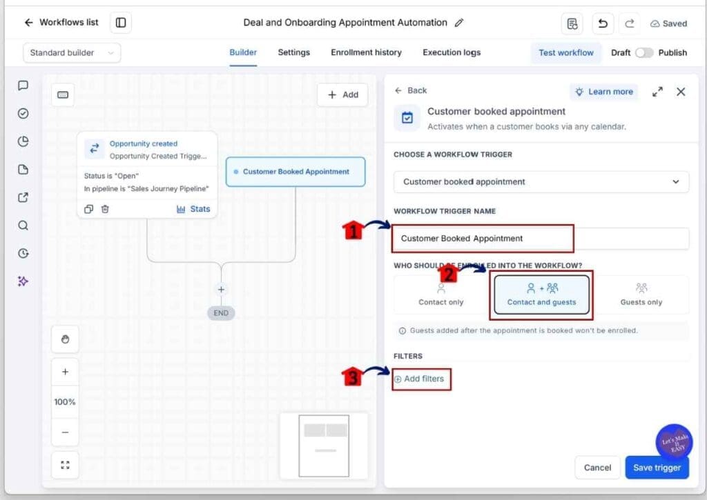 ghl-onboarding-calendar-link-contact-guests GHL Onboarding Calendar Link - Rename the Appointment Trigger and Add a Filter.