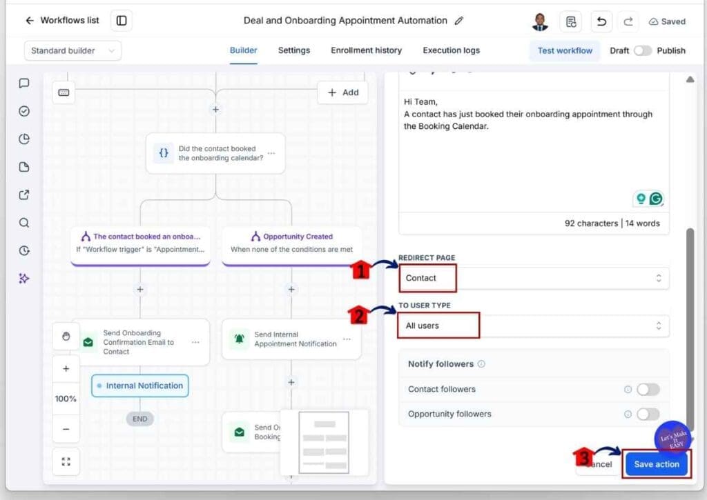 ghl-onboarding-calendar-link-notification-assignee GHL Onboarding Calendar Link - Set the Redirect Page and Team Assignee.