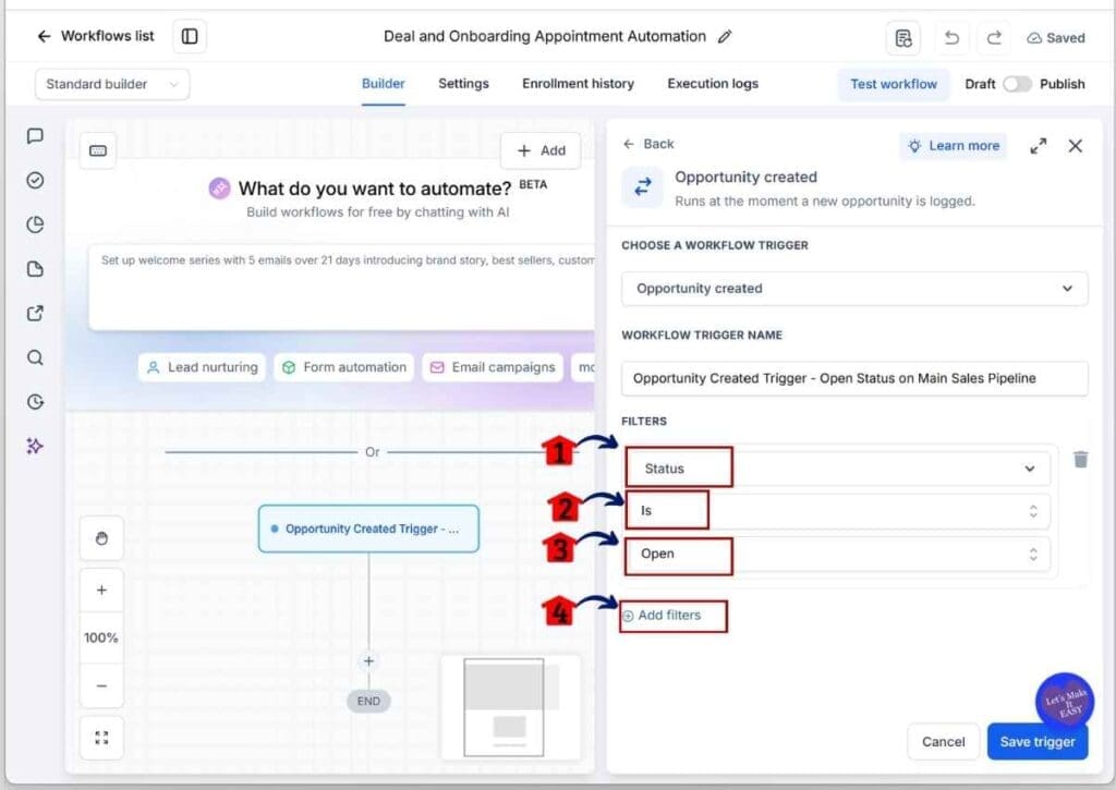 ghl-onboarding-calendar-link-opportunity-open GHL Onboarding Calendar Link - Set Status as the First Filter.