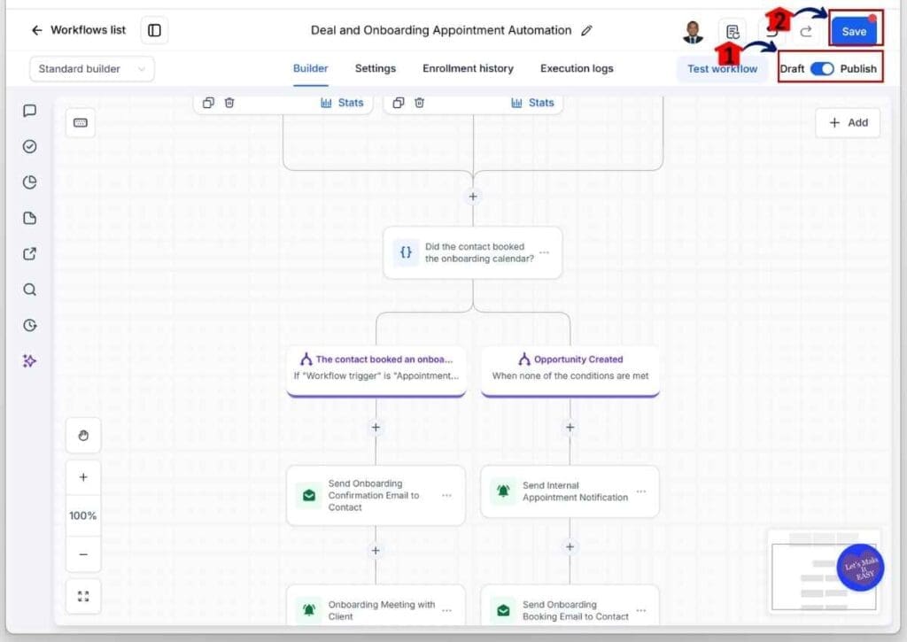 ghl-onboarding-calendar-link-publish-save Onboarding Calendar Link - Publish and Save the Workflow.