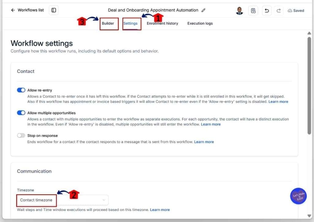 ghl-onboarding-calendar-link-settings GoHighLevel Onboarding Calendar Link - Set the Contact Timezone in Workflow Settings.