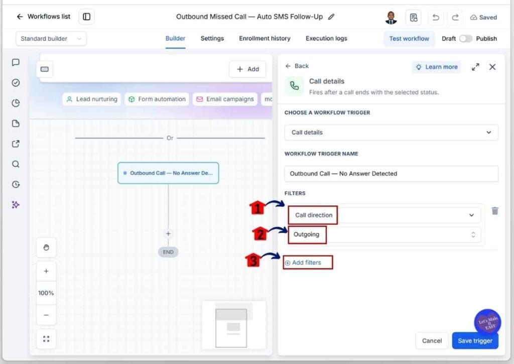 ghl-sms-callback-workflow-call-direction SMS Callback Workflow - Set Call Direction to Outgoing