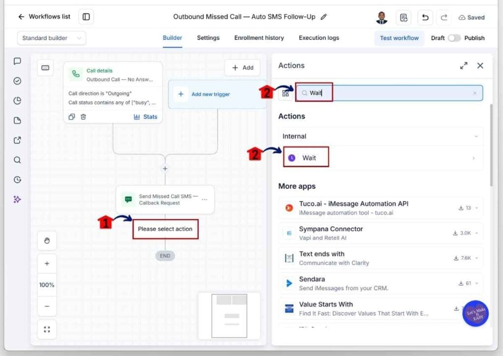ghl-sms-callback-workflow-wait GHL SMS Callback Workflow - Add a Wait Action