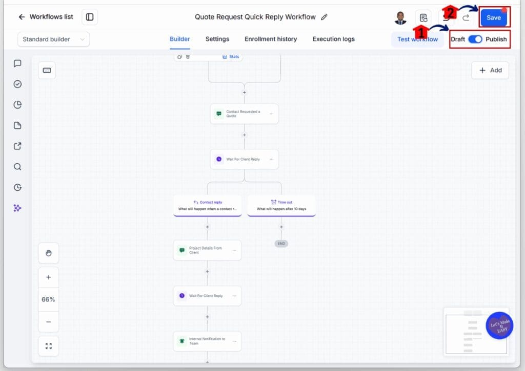 ghl-sms-quote-automation-publish-save SMS Quote Automation - Publish and Save the Workflow