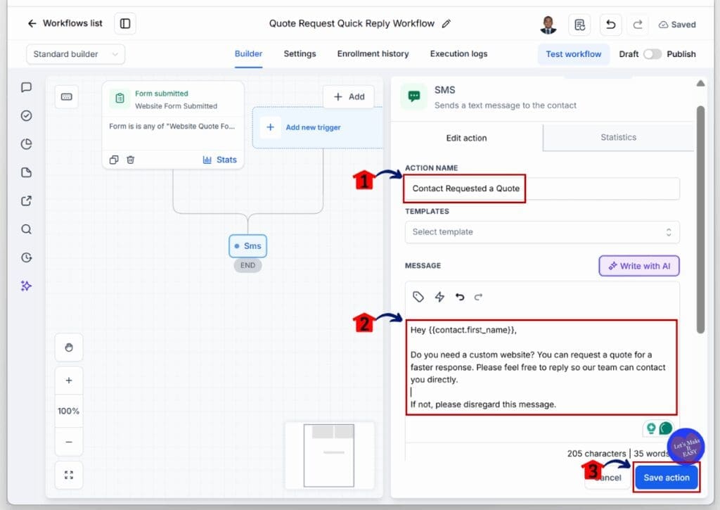 ghl-sms-quote-automation-sms-message GoHighLevel SMS Quote Automation - Write the Quote Request Message