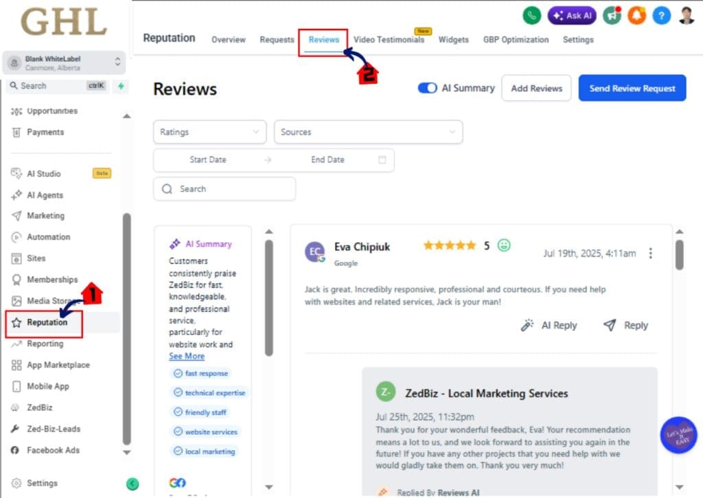 ghl-summer-ai-review-01 GoHighLevel AI Reviews – Open the Reputation dashboard