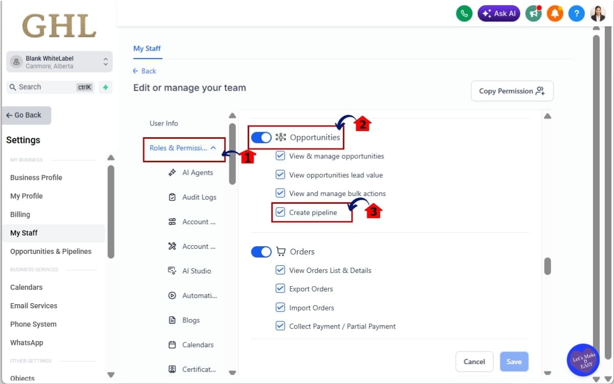 Pipeline Creation Permissions
 - Open Roles & Permissions then Configure