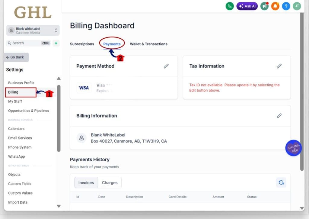 ghl sub account billing - open